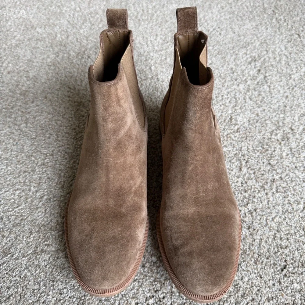 Tory Burch Suede Chelsea Ankle Boots Double T Logo Block Heel 6M River Rock